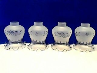 Vtg (4) Fluted Ruffled Frosted Glass Grape Pattern Ceiling Fan Light Shades