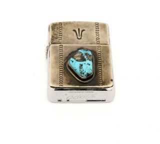 Vintage Sterling Silver And Turquoise Zippo Lighter