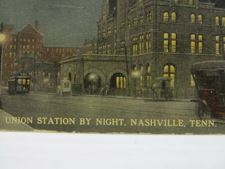 1914 Vintage Nashville Nighttime Post Card Union Station by Night 2