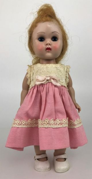 Vintage Vogue Ginny Girl Doll Hardplastic Walker Strawberry Blonde Pink Sundress