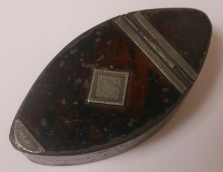 Great Antique Decorated Tin Snuff Box With Silver Detail
