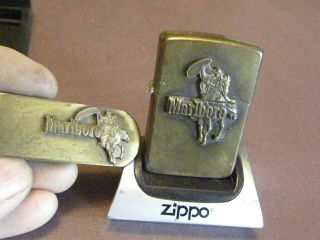 Zippo Marlboro Brass Bronk Rider With Lasso Set - Lighter & Money Clip