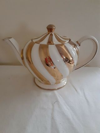 Vintage Sadler England Teapot Cream Gold Swirls Numbered Initialed