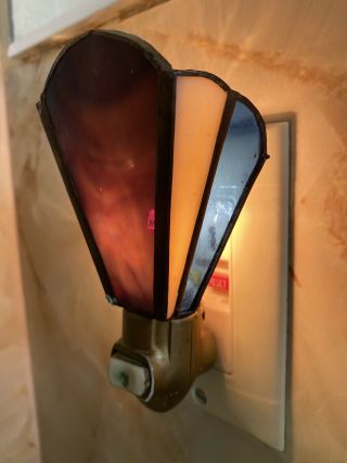 Vintage Art Deco Leaded Stained Glass Night Light Gallery Art Glass Oakland 1982