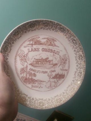 Old Souvenir China Plate Lake Okoboji Iowa,  Arnold 