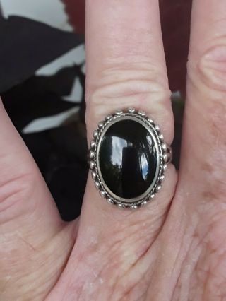 Vintage Southwestern Style Sterling Silver Ring With Black Onyx Cabochon Size 7