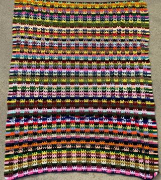 Vintage Handmade Crochet Afghan Multicolor Blanket Throw 50 " X 68 " Stripe