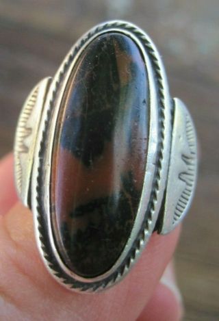 Vintage Navajo Native Sterling Silver Petrified Wood Ring Size 7