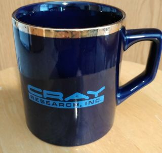 Vintage Cray Research Inc.  Coffee Mug Cup Blue With Gold Rim