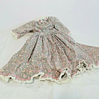 Vintage Robin Woods Outfit - Pink Floral Dress With Lace Trim For 14 " Doll