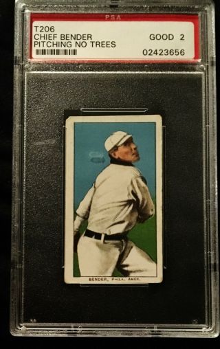1909 T206 Chief Bender Pitching No Trees Psa 2 Athletics Sweet Caporal Back