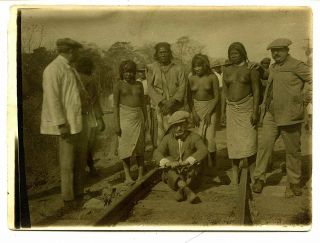 Semi Nude Indian Women Railway Construction South America Vintage C.  1920