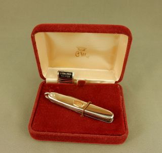 Vintage Sterling Silver Penknife Pocket Folding Knife Cw W/ Gold Crown Orig Box