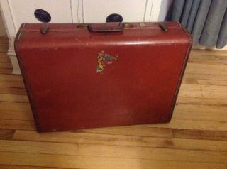 Vintage Samsonite Hard Sided Suitcase 24 " X 18 " Brown Faux Leather Luggage