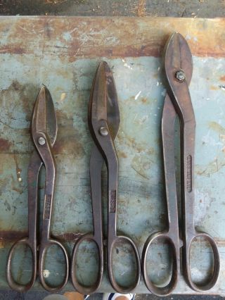 Set 3 Vtg Wiss Tin Snips Shears Scissors Metal Cutters,  16 1/2 ",  14 3/4 & 13 "