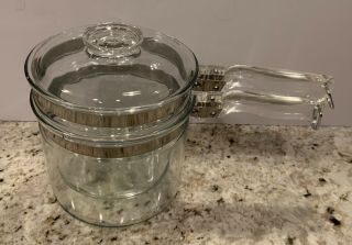 Pyrex Double Boiler Complete With Lid 6283 3pc Vintage Clear Glass Made In Usa