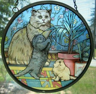 Vintage Glassmasters Suncatcher Mother Cat & 2 Kittens,  1989,  Made In Usa,  6.  5 "