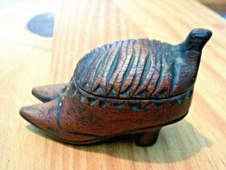 Antique /Georgian French Wooden Snuff box in the form of a Shoes. 3
