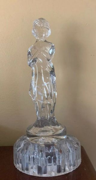 Vintage Antique Glass Heavy Frog Flower Clear Woman 9”