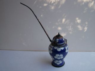 Vintage Asian Opium Smoking Pipe Ceramic Brass Copper With Stem