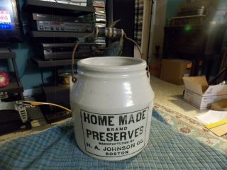 Vintage Home Made Brand Preserves Stoneware Crock W/ Handle No Lid & Rim Crack