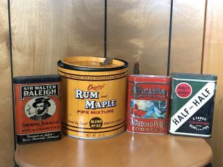 Epicure,  Sir Walter Raleigh,  Burley & Bright Pocket Tins And Round Rum Maple Tin