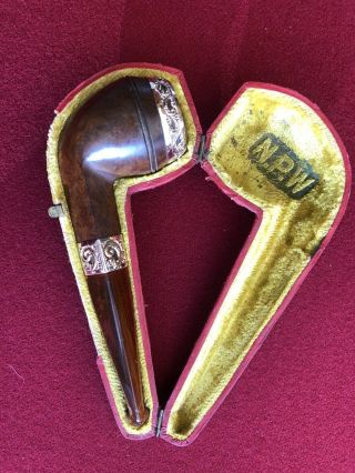 Rare Vintage/antique French Briar Smoking Pipe With 14k Gold Trim