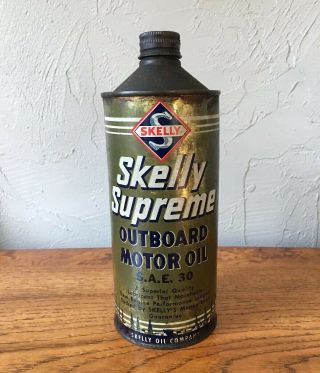 Vintage Skelly Supreme Outboard Motor Oil Can Cone Top W/cap 1 Qt.  Empty Sae 30