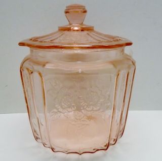 Vintage Depression Glass Mayfair Open Rose Pink Cookie Biscuit Jar