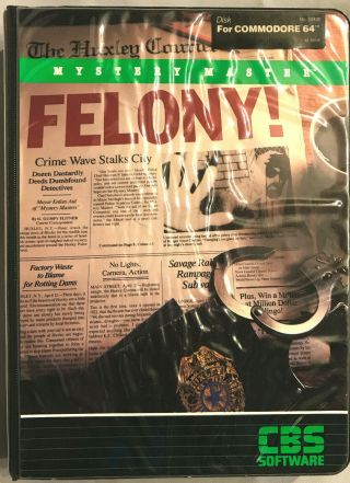 Felony - Mystery Adventure Game Disk Version Commodore 64/128 Nib Cbs Software