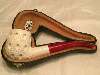 Vintage Hand Carved Block Meerschaum Pipe - Turkey - In Case - - Exc