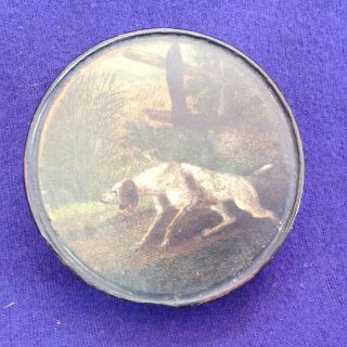 Rare Antique Painted Paper MÂchÉ Laquered Snuff Box Hunting Scene Dog Painting
