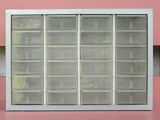 Vintage Akro - Mils Small Parts Cabinet Steel 24 Plastic Drawers And Dividers