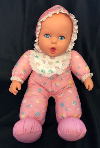 1994 Toy Biz Gerber Baby Doll 16 " Plush Vinyl Pink Sleeper Bib Vintage