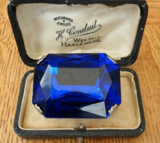 Vintage Jewellery Large Sapphire Blue Glass 1970 