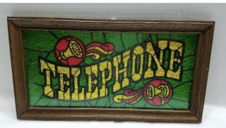 Vintage Stained Glass Foil Sign Telephone Bar Pub Sign 13 " X 7 " -