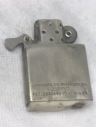 Vintage 1946 - 47 Nickel Silver Zippo Lighter 14 Hole 2032695 Insert Only