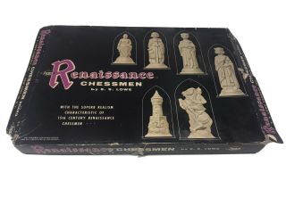 Vintage 1959 Renaissance Chessmen E.  S.  Lowe 832 Not Complete Chess Set Read