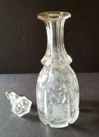 Vintage Etched And Cut Crystal Liquor Decanter With Frosted Flowers