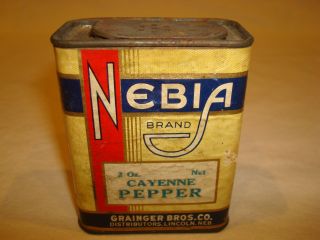 Rare Vintage Nebia Paper Label Cayenne Pepper Spice Tin Kitchen Decor Grainger