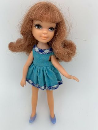 5” Fun Time Tiny Teen Doll Blue Shoes,  Dress Red Hair Uneeda Vintage Dawn