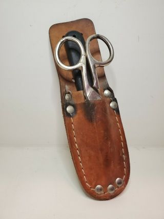 Vintage Cable Electrician Jonard Knife Scissors In Leather Pouch