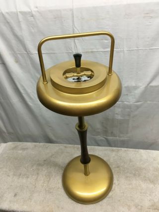 Vtg Mid Century Danish Modern Gold Painted Ashtray Stand Push Down Spin