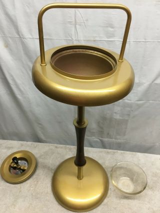 VTG Mid Century Danish Modern Gold Painted Ashtray Stand Push Down Spin 3
