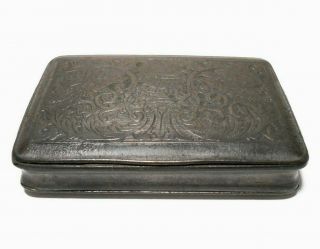 18TH C ANTIQUE ENGLISH HINGED PEWTER SNUFF BOX,  W/EAGLES/ROSES & CLASSICAL URN 3