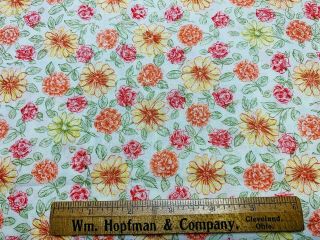 Vintage Cotton Fabric 40s50s Pretty Red Yellow Orange Floral 35w 1 Yd