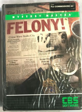 Felony - Mystery Adventure Game Version Commodore 64/128 Nib Cbs Software