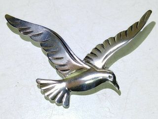 Vintage Signed - " Beau " Sterling Silver 925: Seagull Bird In Flight Brooch Pin - 2 "