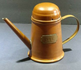 Vintage Copper Oil Cruet Can Dispenser Pitcher 12 Ounce With Lid Brass Label