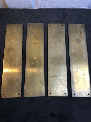 Four Vintage Heavy Solid Brass Door Handle Finger Plates 10.  5”x 2.  5”
